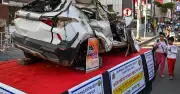 Bengaluru Police Use Wrecked Cars as Road Safety Reminders