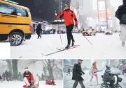 New Yorkers Defy Winter Storm Fern with Sledding in Times Square