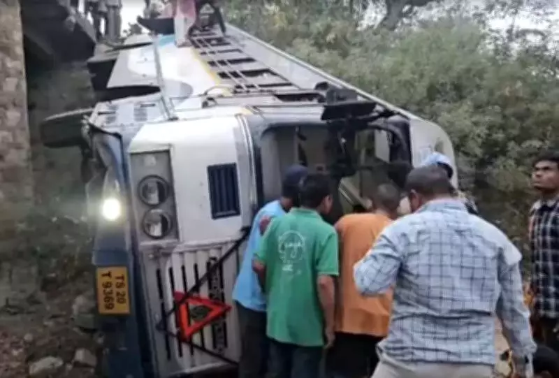 22 Injured as TGSRTC Bus Overturns on Narrow Culvert in Adilabad District