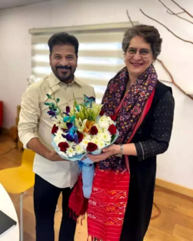 CM Revanth Meets Priyanka Gandhi, Congress Celebrates Municipal Poll Sweep in Telangana
