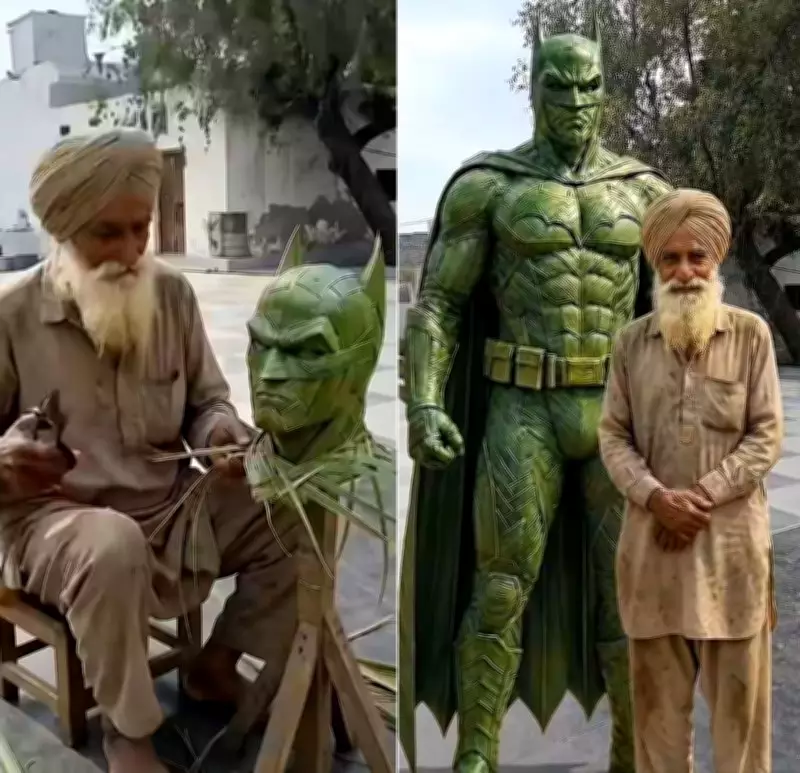 Elderly Sikh Man Crafts Batman Suit from Coconut Leaves, Sparks AI vs. Human Art Debate