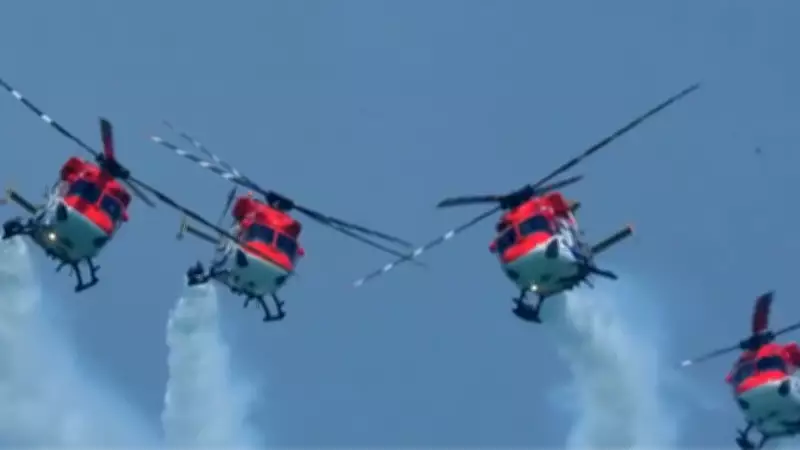 Indian Air Force's Sarang Team Stuns at Singapore Airshow 2026 with Dhruv Helicopter Display