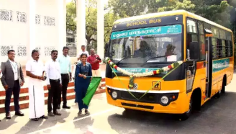 Madurai Corporation Launches New School Bus Funded by IDBI Bank CSR Initiative