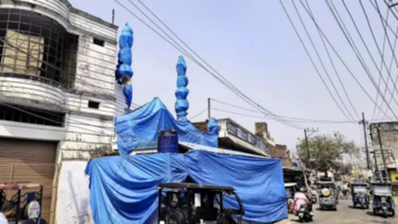 Mosques Covered with Tarpaulin Ahead of Holi Procession in Shahjahanpur, UP