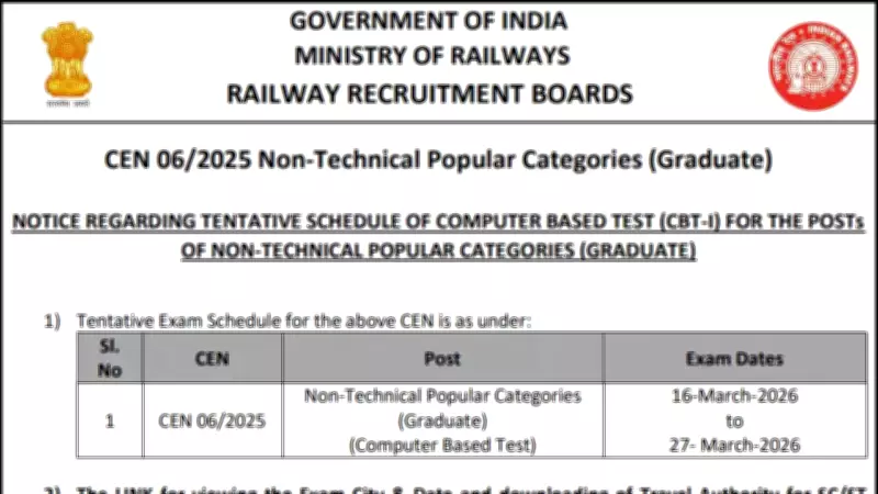 RRB Announces 2026 NTPC Graduate CBT-I Exam Dates for 5,810 Vacancies