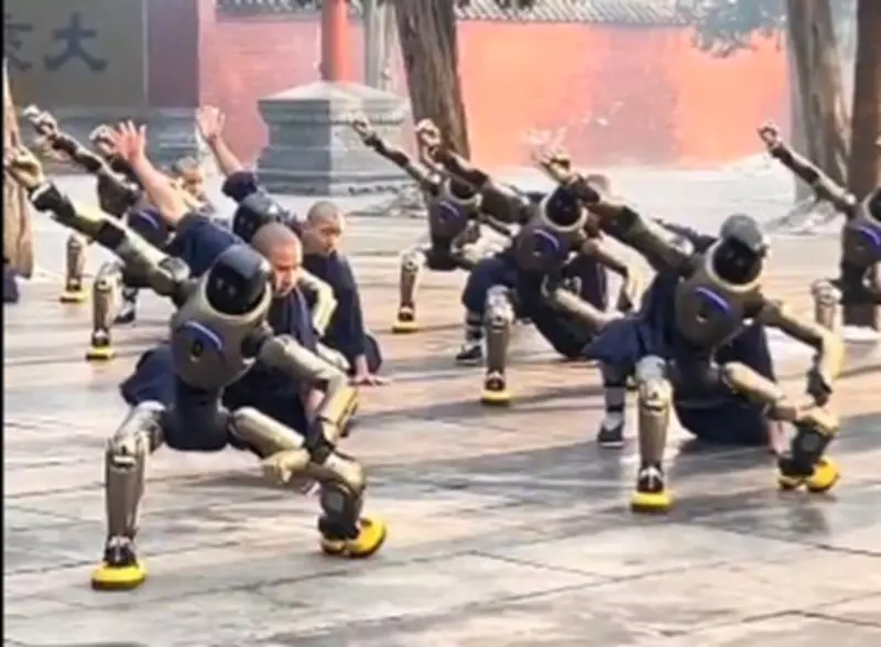 Shaolin Monks Train with AI Kung Fu Robots in Historic China Session