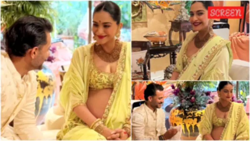 Sonam Kapoor Hosts Godh Bharai in Mumbai, Glows in Lime-Green Lehenga