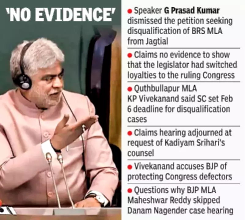 Telangana Speaker Dismisses BRS MLA Disqualification Petition, Cites Lack of Defection Evidence