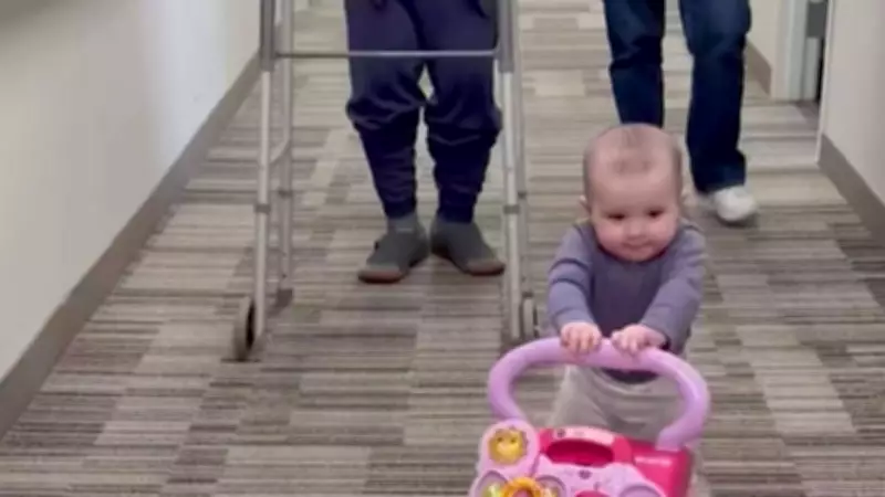 Viral Video: Baby and Grandfather's Heartwarming Walk with Walkers Captivates Internet