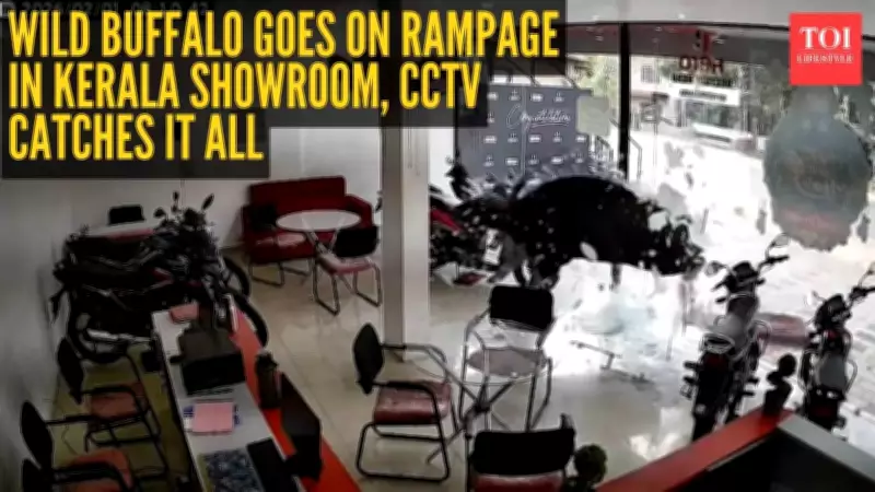 Wild Buffalo Storms Kerala Bike Showroom, Shatters Glass Front in Kannur