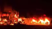 Massive Fire Erupts in Dumka After Vehicle Collision, Gutting Four Trucks