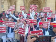 Opposition Stages Sit-In Protest Outside UP Assembly Over Inflation, Electoral Rolls