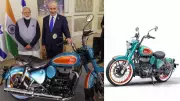 PM Modi and Israeli PM Netanyahu Pose with Royal Enfield Goan Classic 350 at Tech Expo