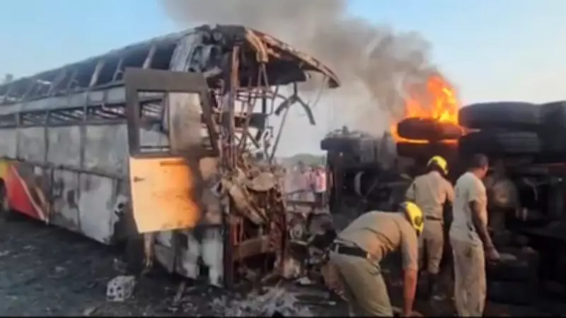 13 Killed in Andhra Pradesh as Private Bus Collides with Truck and Catches Fire