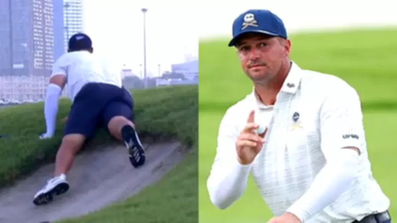 Bryson DeChambeau's Awkward Bunker Fall Goes Viral During LIV Golf Singapore