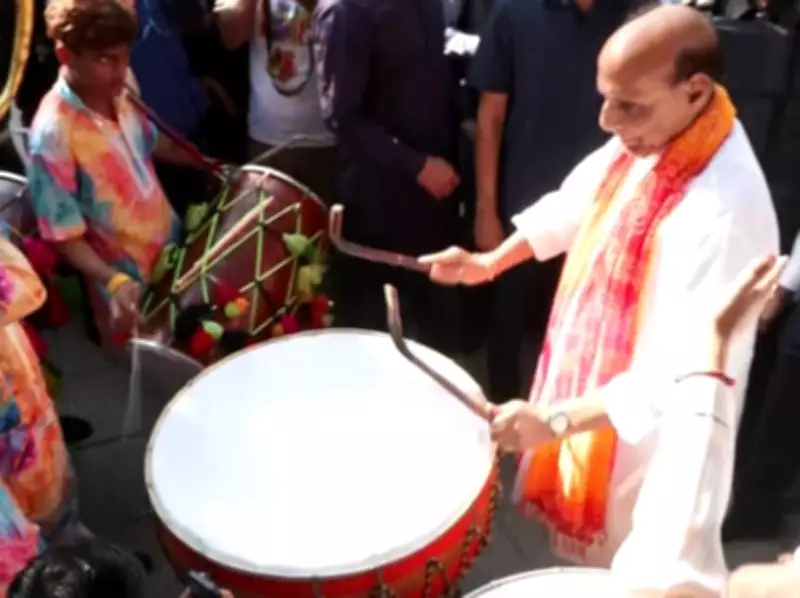 Defence Minister Rajnath Singh Plays Drums on Holi, Wishes for Global Peace and Harmony