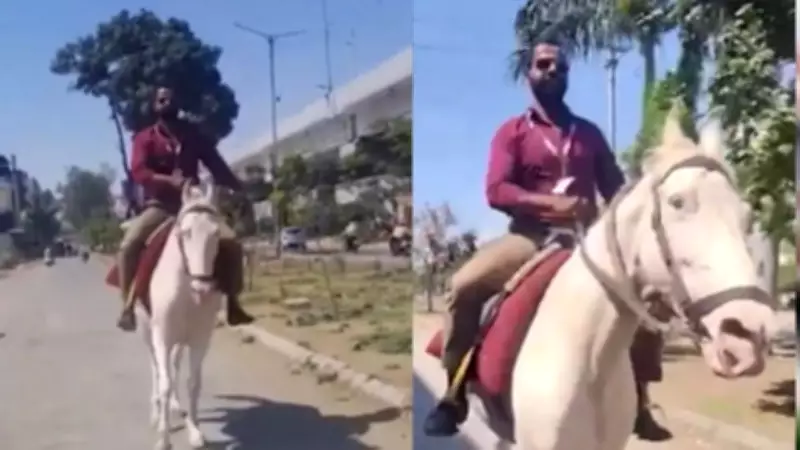 Dewas Bank Agent Rides Horse to Work Amid Fuel Crisis, Video Goes Viral