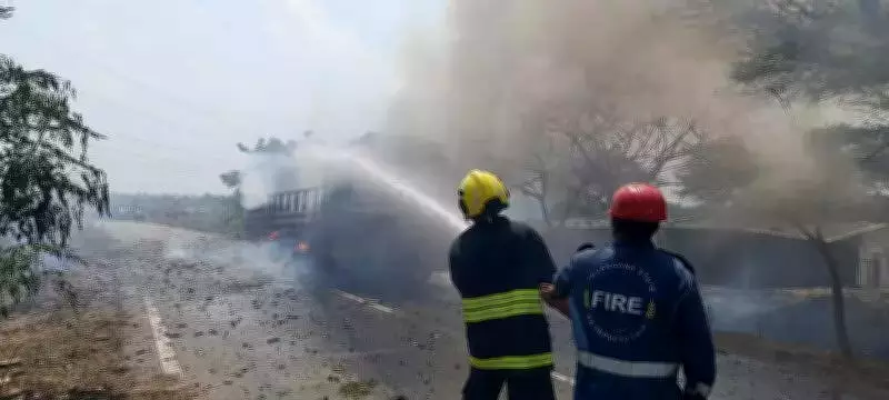 Firecracker-Laden Lorry Catches Fire Near Hyderabad; Drivers Escape Unhurt