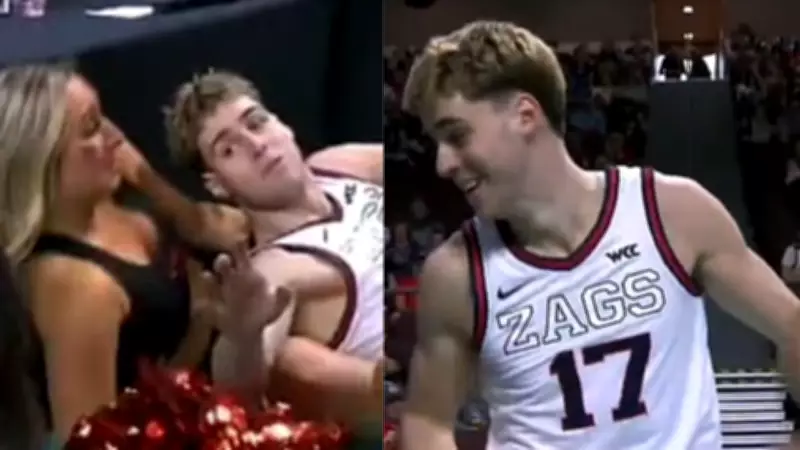 Gonzaga's Mario Saint Supery Goes Viral After Colliding With Cheerleader