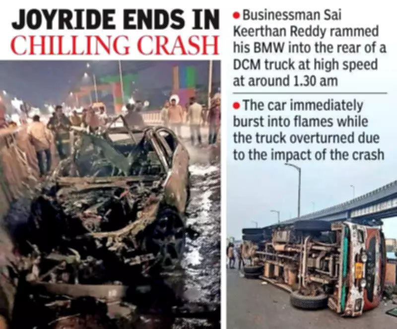 Hyderabad BMW Crash: Car Catches Fire After Collision with Truck on Flyover