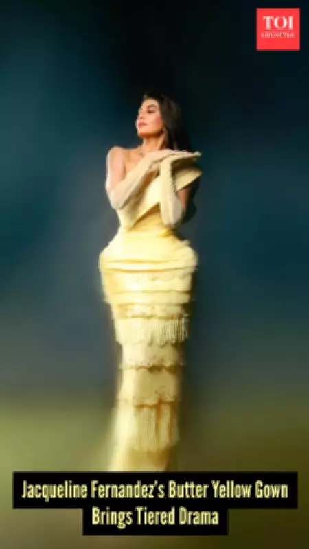 Jacqueline Fernandez Stuns in Vibrant Yellow Tiered Gown at Fashion Event