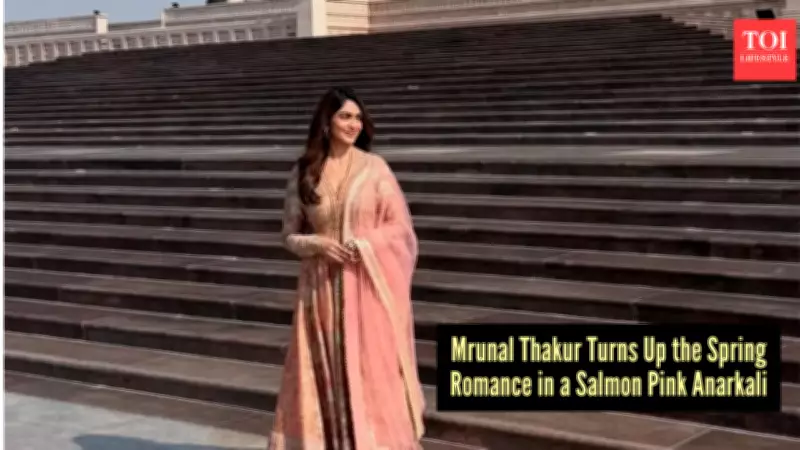 Mrunal Thakur's Salmon Pink Anarkali Sets Spring Fashion Mood