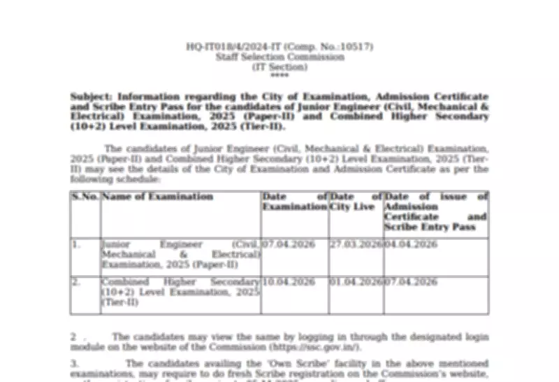 SSC JE, CHSL Tier 2 Exam 2026: Admit Card, City Slip, Scribe Facility Details Released