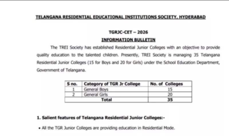 Telangana TREI Society Opens Admissions for 2026-27 via TSRJC CET on May 3