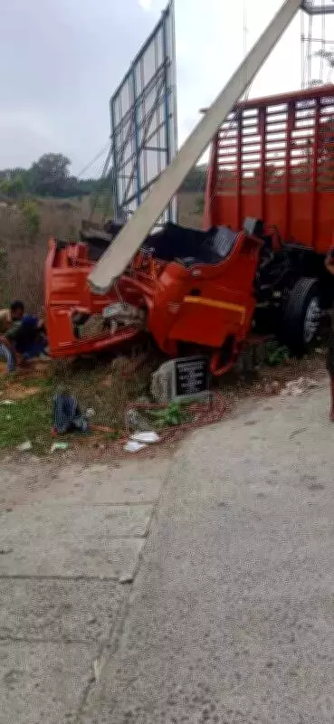 Truck Cabin Flips Forward, Crashes into Car and Electric Post in Idukki