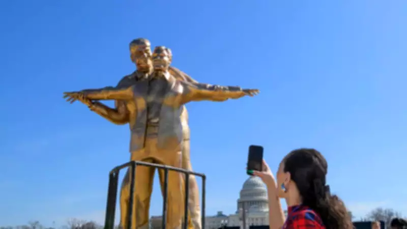 Trump-Epstein Titanic Statue Erected on National Mall in Protest Art Installation