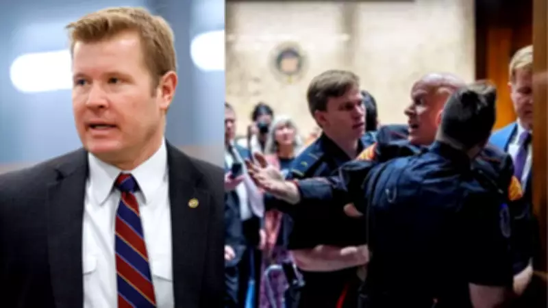 US Senator Tim Sheehy Assists Police in Removing Anti-War Protester at Senate Hearing