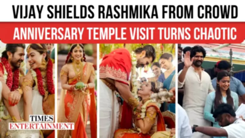 Vijay Deverakonda Shields Rashmika Mandanna From Frenzied Crowd During Temple Visit