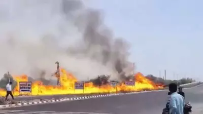 Fuel Tanker Fire on NH-48 in Rajasthan's Jalore Claims One Life, Sparks Major Emergency