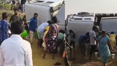 Massive Ghee Spill in Andhra Pradesh Sparks Local Gathering as Tanker Overturns