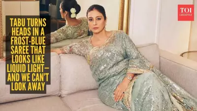 Tabu's Frost-Blue Saree: A Masterclass in Quiet Luxury at Wedding