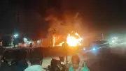 Bengaluru: Lorry Bursts into Flames After Collision with Car; Two Injured