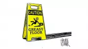 DH Cartoon Satirizes Political Slippery Slope with 'Caution: Greasy Floor'