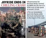 Hyderabad BMW Crash: Car Catches Fire After Collision with Truck on Flyover