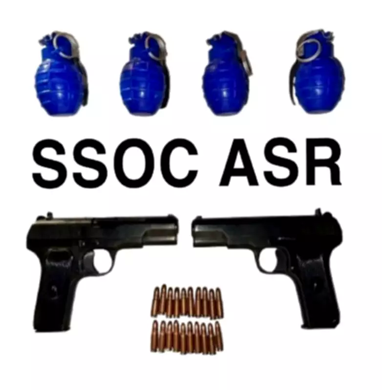 Amritsar Police Seize Four Hand Grenades, Foreign-Made Pistols, and Ammunition