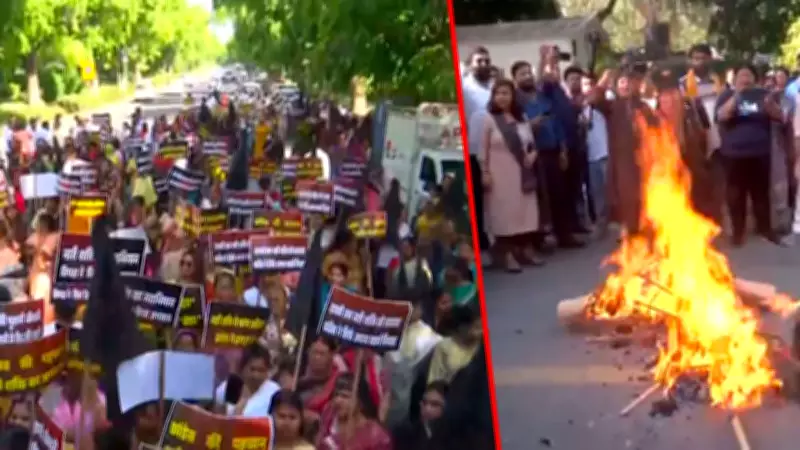 BJP Leaders Hema Malini, Bansuri Swaraj Protest at Rahul Gandhi's Home Over Women's Quota Bill