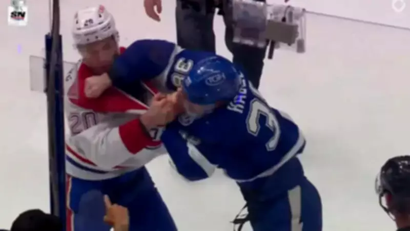 Brandon Hagel Fights Juraj Slafkovsky in Lightning vs Canadiens NHL Game