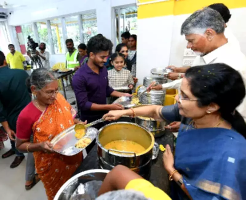 CM Naidu Celebrates Birthday at Anna Canteen, Wife Donates ₹76 Lakh