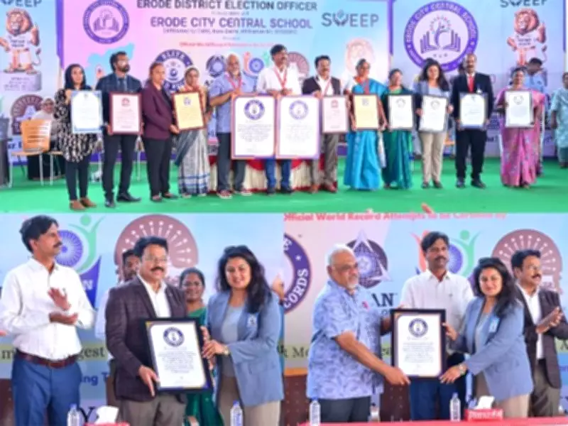 Erode City Central School Sets Twin World Records in Voter Awareness Campaign