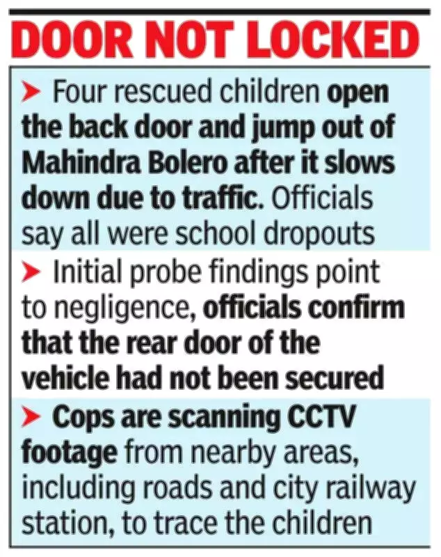 Four Rescued Child Laborers Escape from Moving Vehicle in Bengaluru Traffic