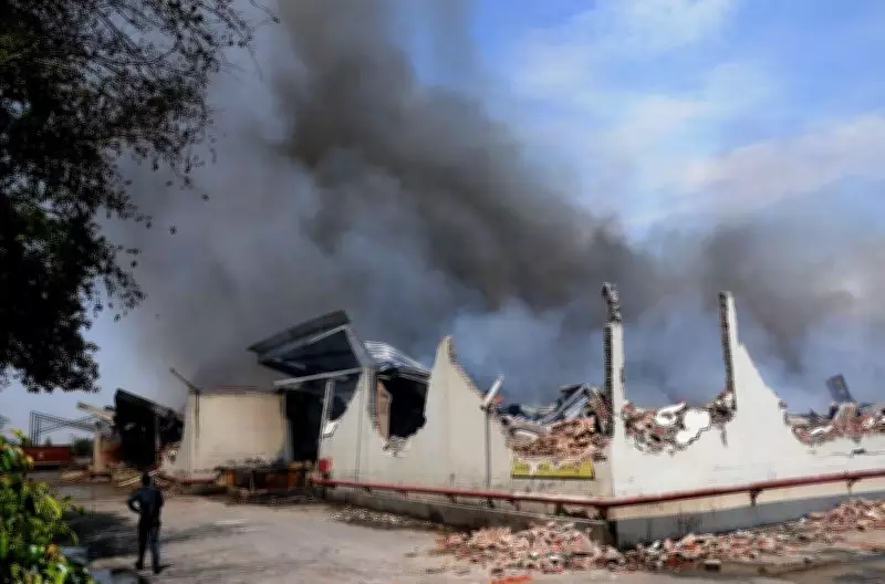 Massive Fire Destroys Warehouse Near Khedi Gurna on Banur Tepla Highway