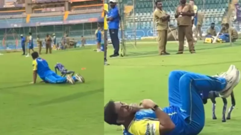 MS Dhoni plays with robot dog 'Champak' ahead of CSK vs MI IPL 2026 clash