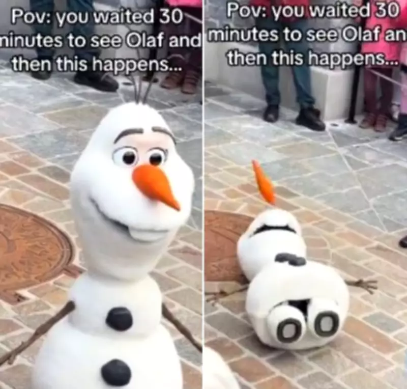 Olaf's Debut Walk Ends in Meltdown: Snowman Loses Carrot Nose in Viral Mishap