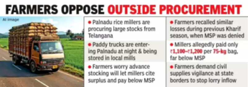Palnadu Farmers Fear Price Crash as Millers Import Paddy from Telangana