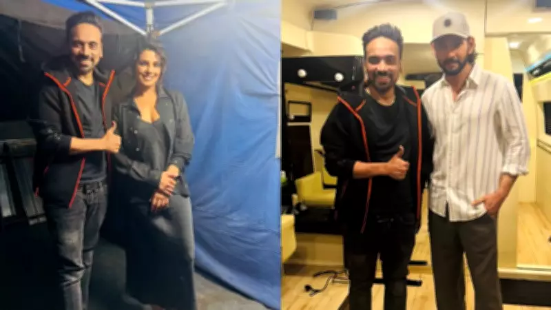 Priyanka Chopra, Mahesh Babu and Bosco Martis Pose on Varanasi Set