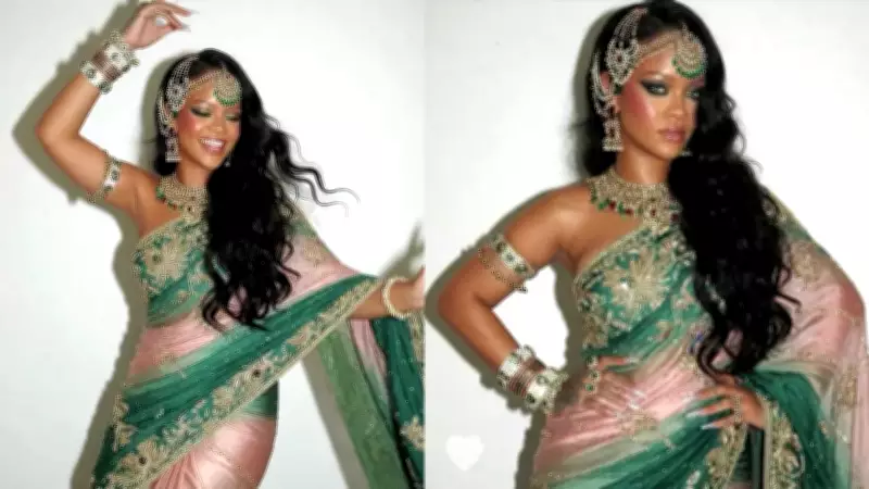 Rihanna Stuns in Green and Pink Saree with Diamond Jewellery, Fans Go Wild